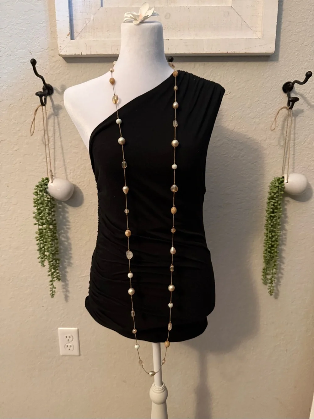 Elegant Long Pearl & Bead Necklace - Neutral Tones